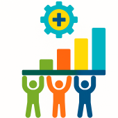 three people holding blocks and gear