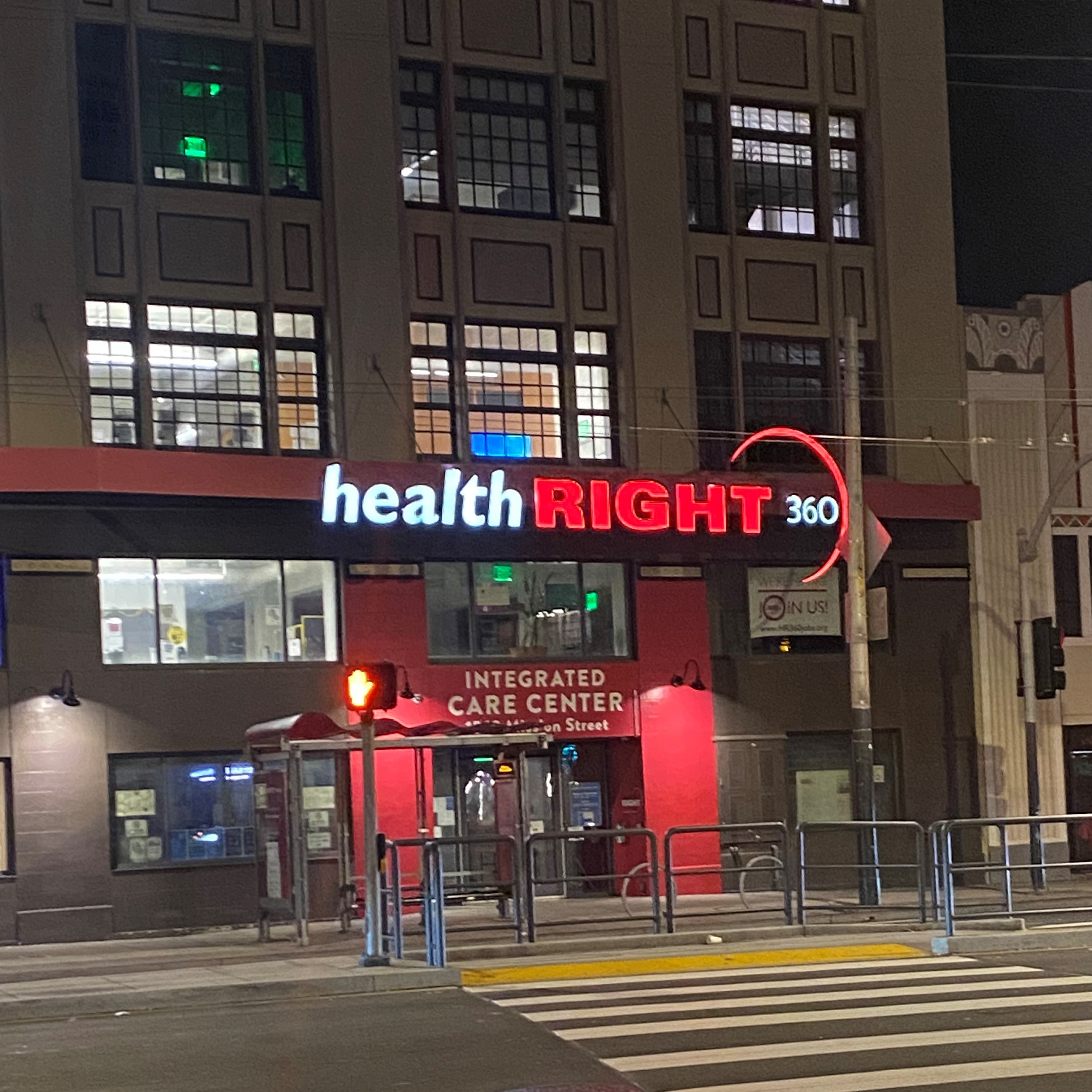 Pictured is the entrance to the HealthRIGHT 360 building. 