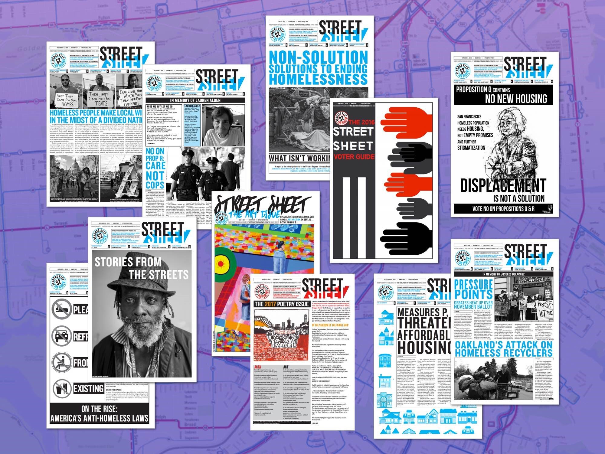 Collage of Street Sheet newspaper covers