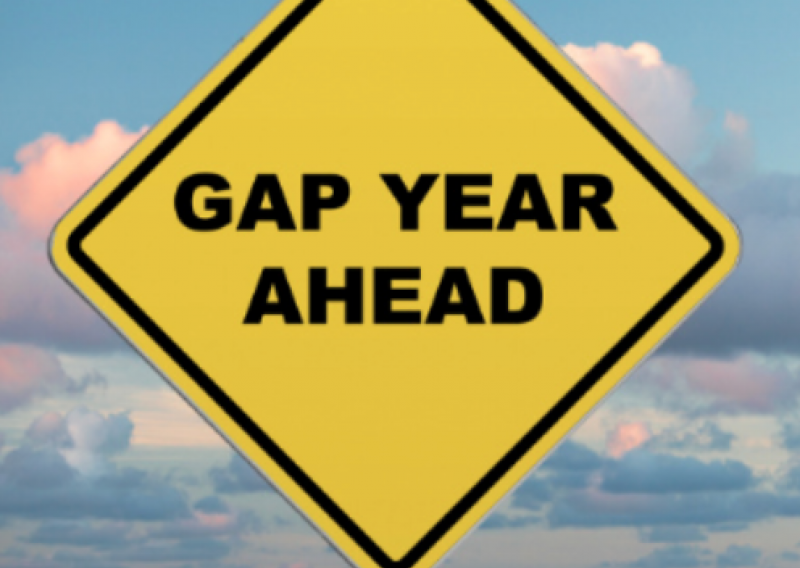 Sign that says "Gap Year Ahead"