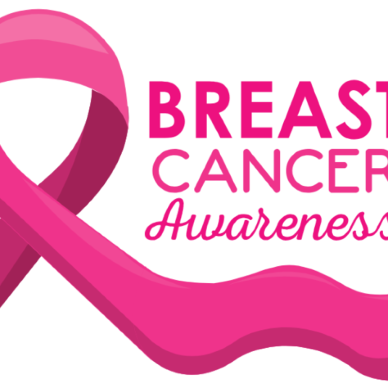 A banner with a pink ribbon and text reading "Breast Cancer Awareness."