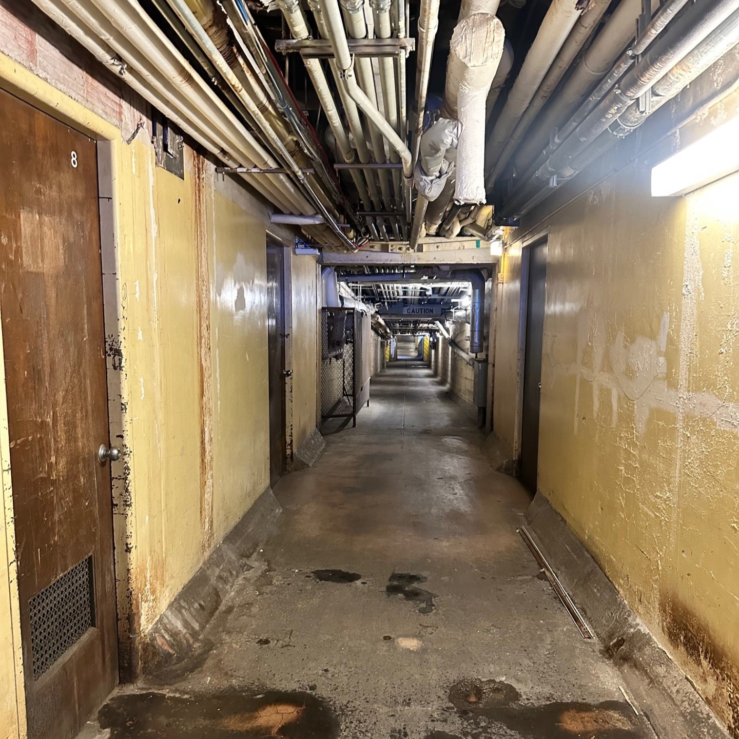 A picture of the underground hallways that connect different Zuckerberg General Hospital buildings. 
