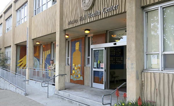 The entrance to the Maxine Hall Health Center building.