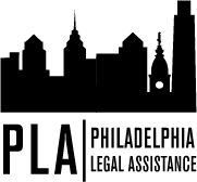 The Philadelphia Legal Assistance logo: a black and white silhouette of the Philadelphia skyline
